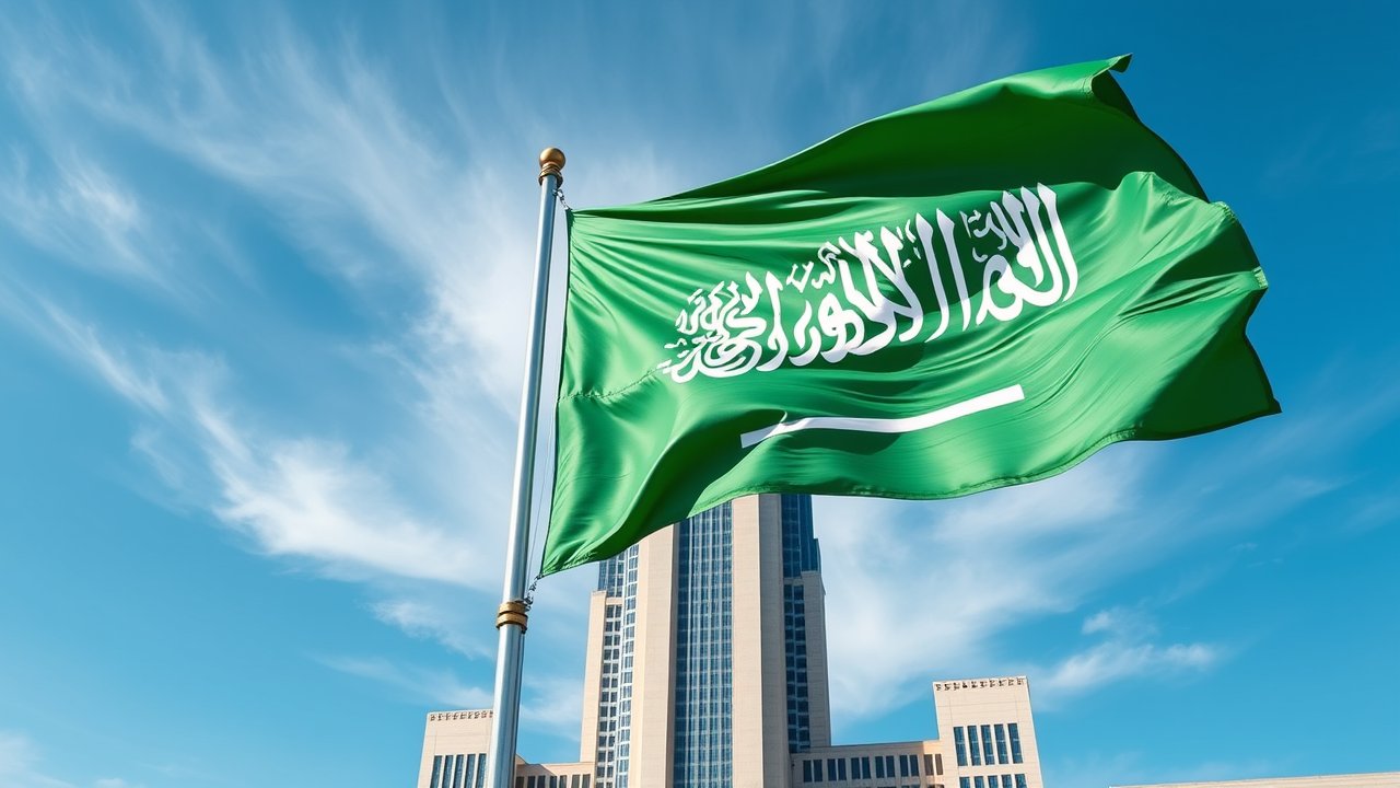 Flag of Saudi Arabia 🇸🇦 in flagpole in capital style