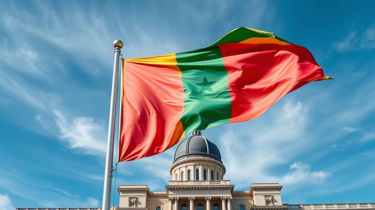 Flag of Senegal 🇸🇳 in flagpole in capital style