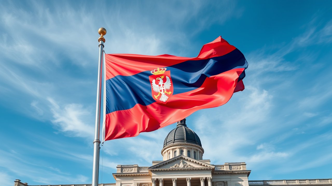 Flag of Serbia 🇸🇳 in flagpole in capital style