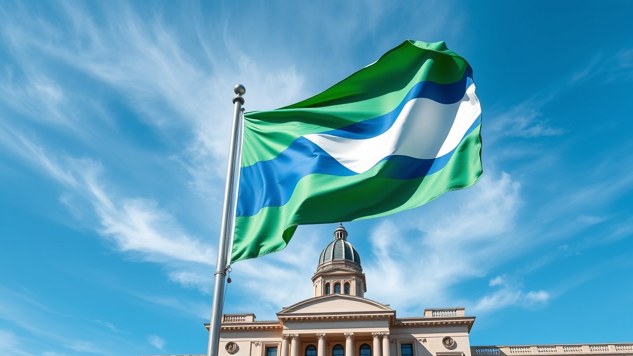 Flag of Sierra Leone 🇸🇱 in flagpole in capital style