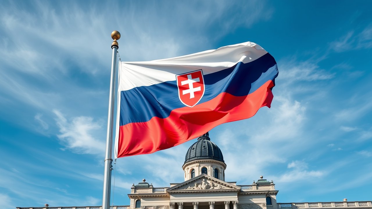 Flag of Slovakia 🇸🇰 in flagpole in capital style
