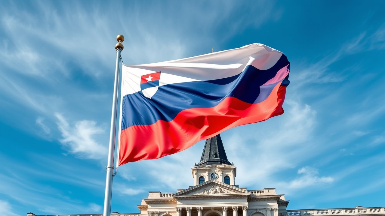 Flag of Slovenia 🇸🇮 in flagpole in capital style