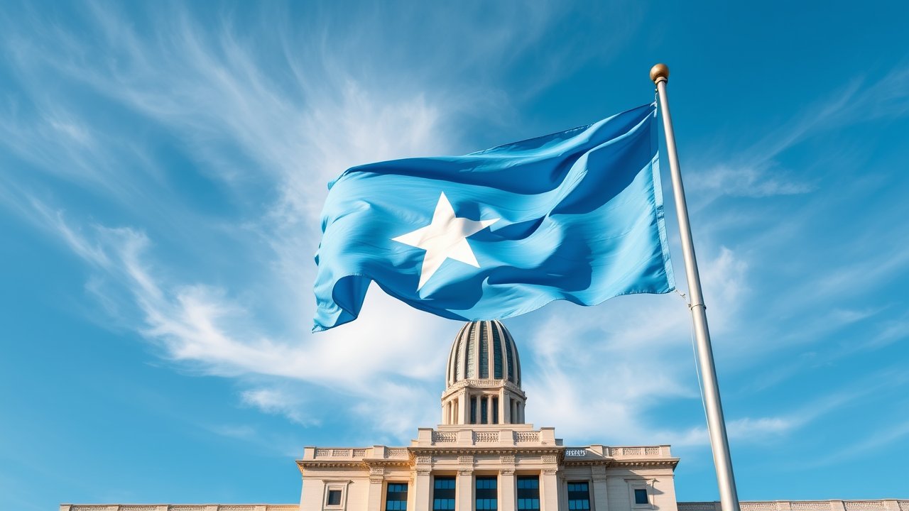 Flag of Somalia 🇸🇴 in flagpole in capital style