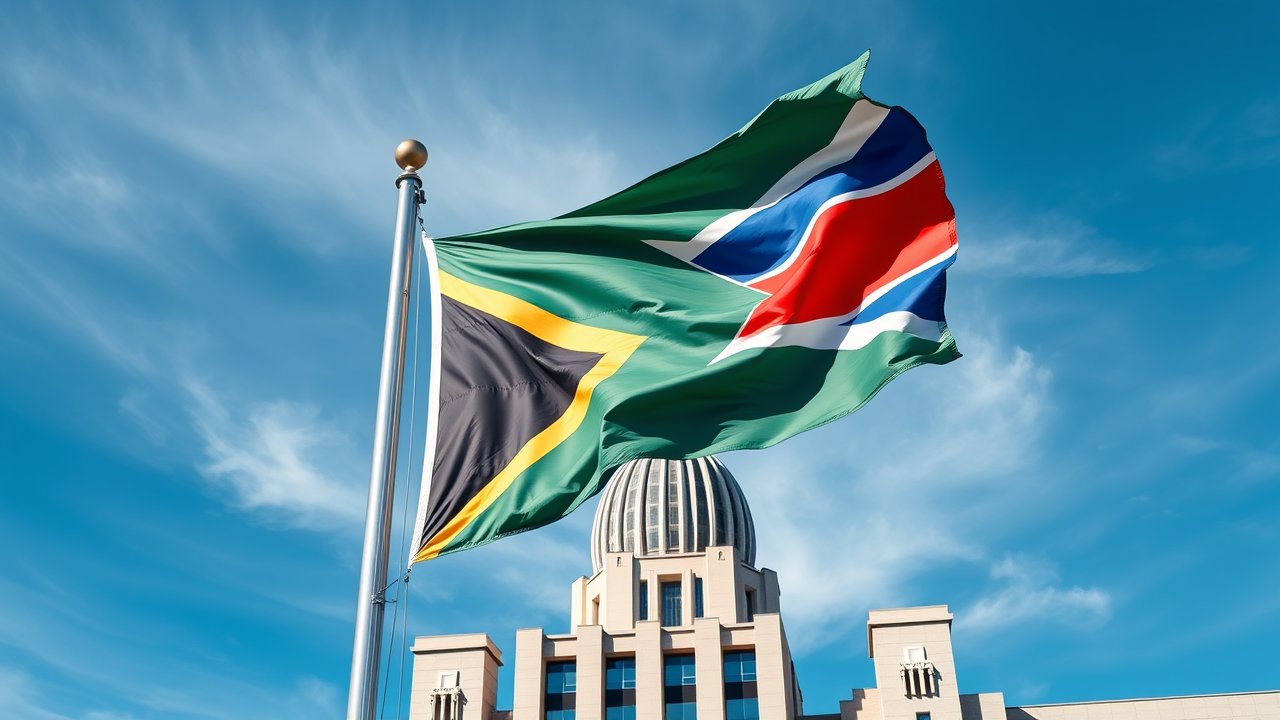 Flag of South Africa 🇿🇦 in flagpole in capital style