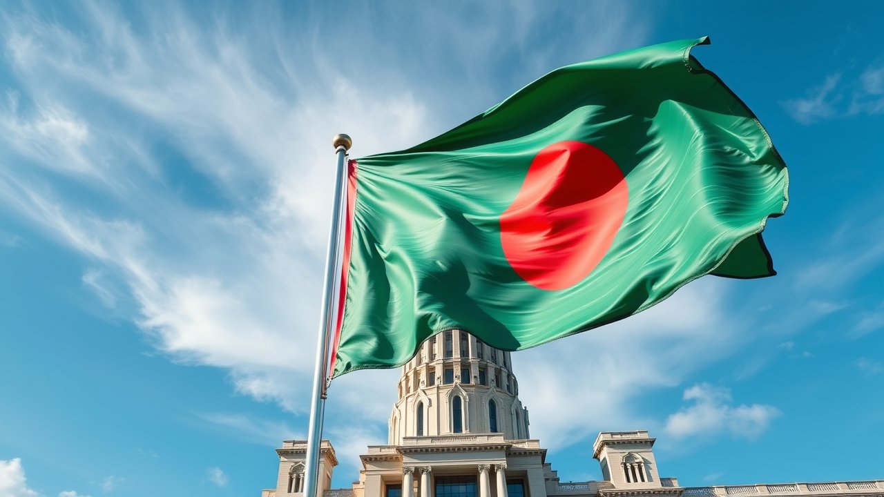 Flag of Bangladesh 🇧🇩 in flagpole in capital style