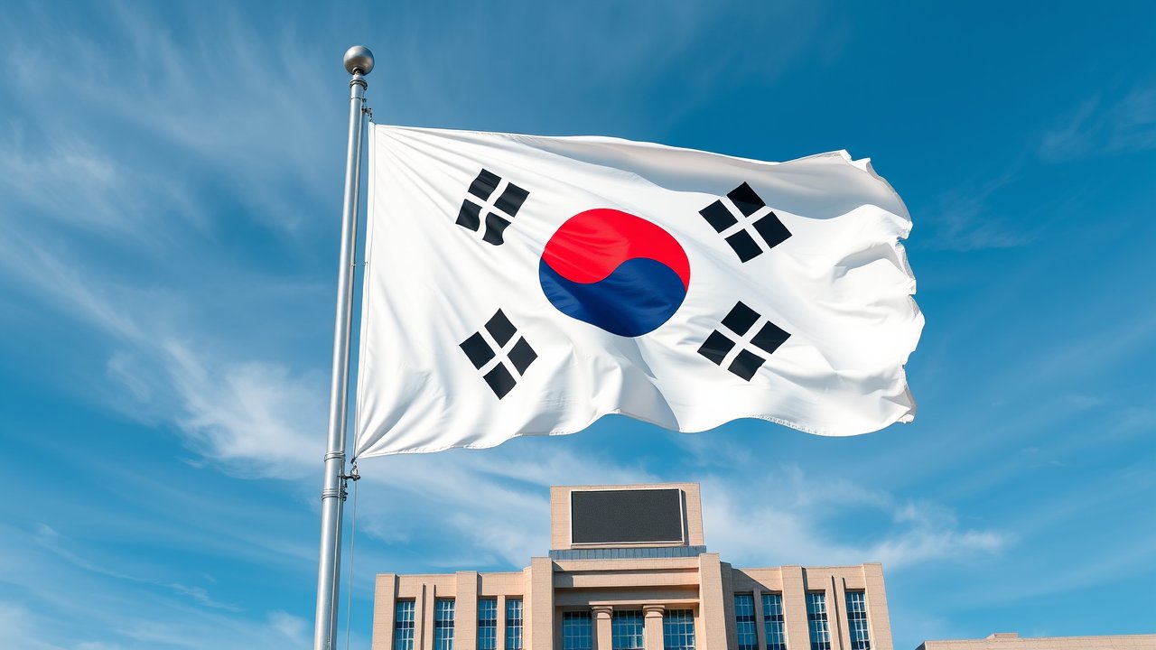 Flag of South Korea 🇰🇷 in flagpole in capital style