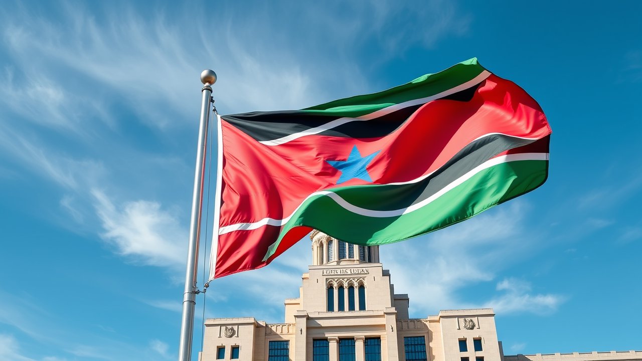 Flag of South Sudan 🇸🇸 in flagpole in capital style