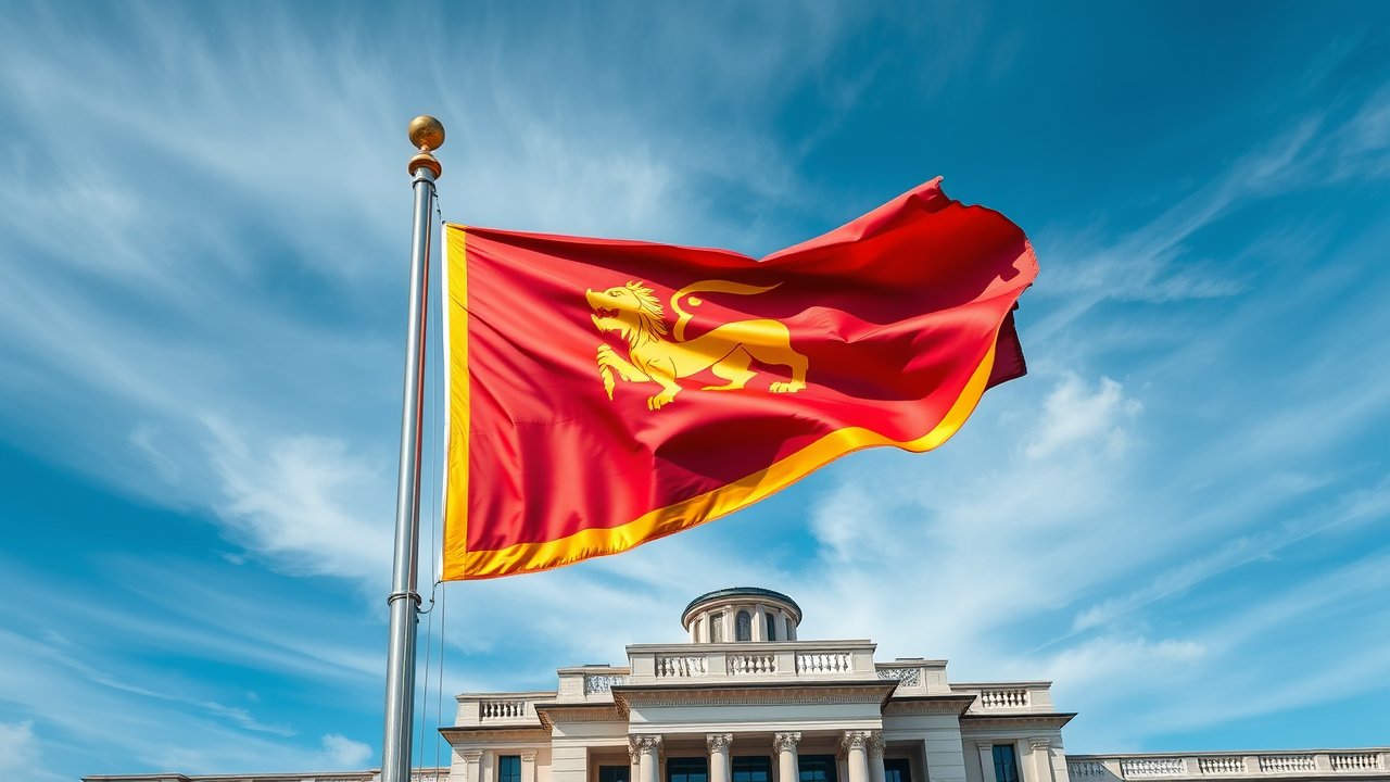 Flag of Sri Lanka 🇱🇰 in flagpole in capital style