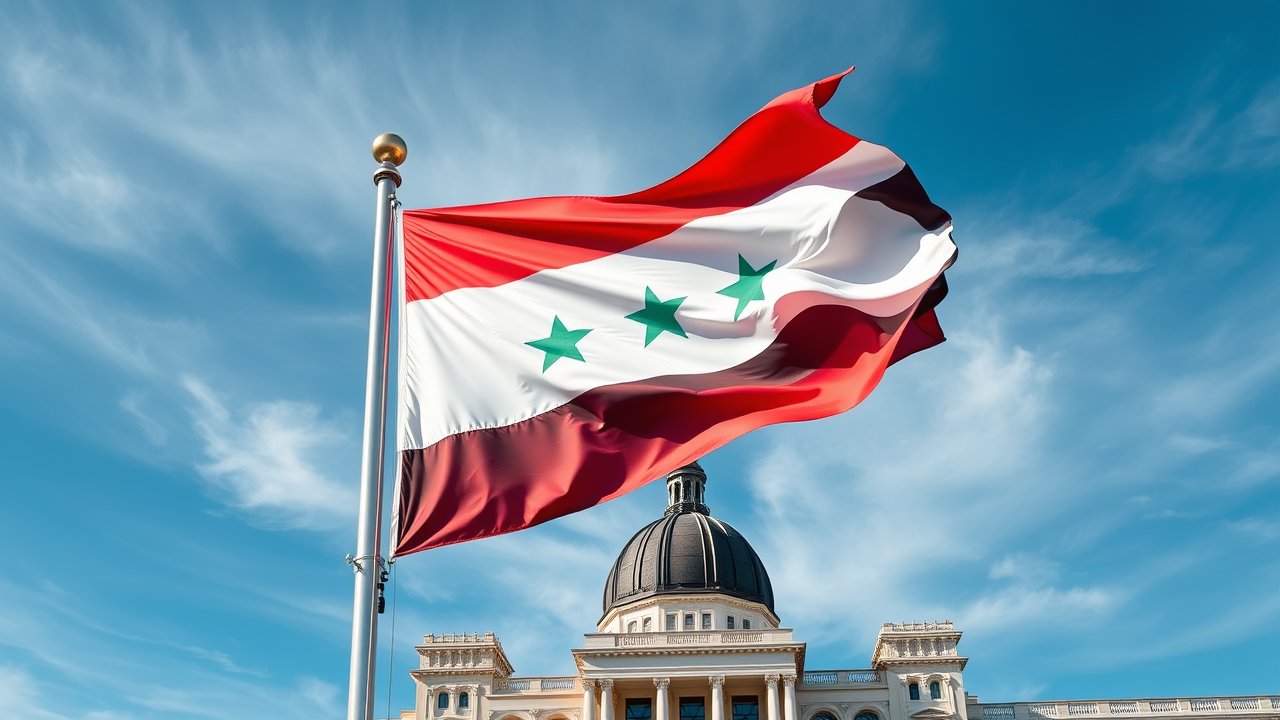 Flag of Syria 🇸🇾 in flagpole in capital style