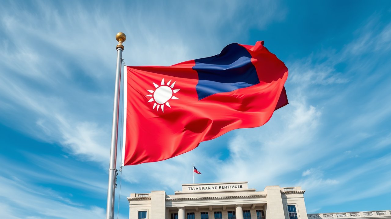 Flag of Taiwan 🇹🇼 in flagpole in capital style