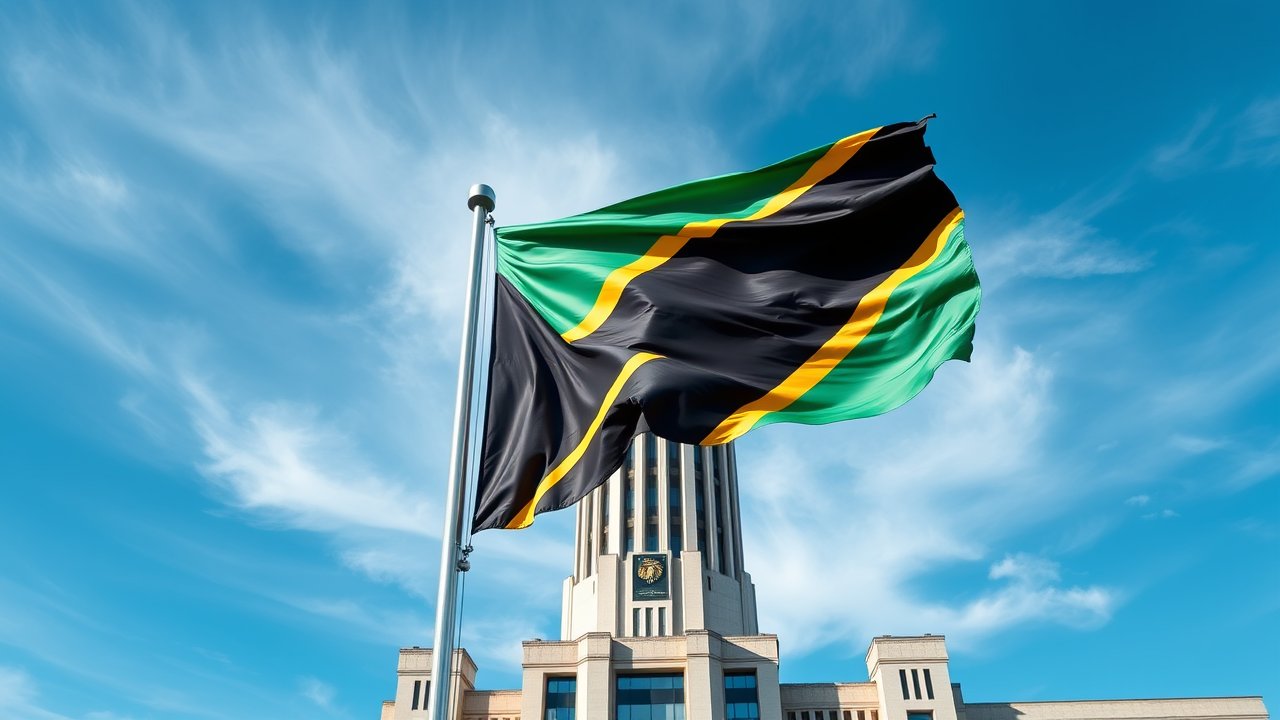 Flag of Tanzania 🇹🇿 in flagpole in capital style