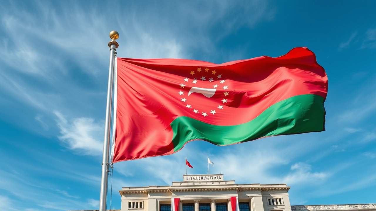 Flag of Tajikistan 🇹🇯 in flagpole in capital style
