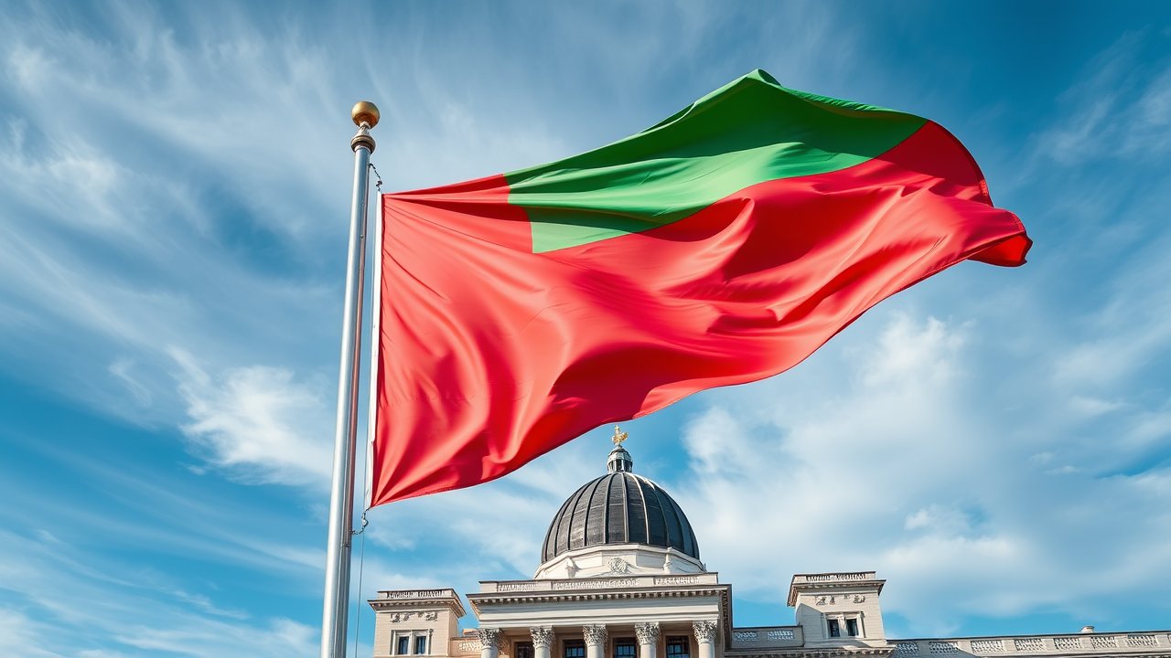 Flag of Belarus 🇧🇾 in flagpole in capital style