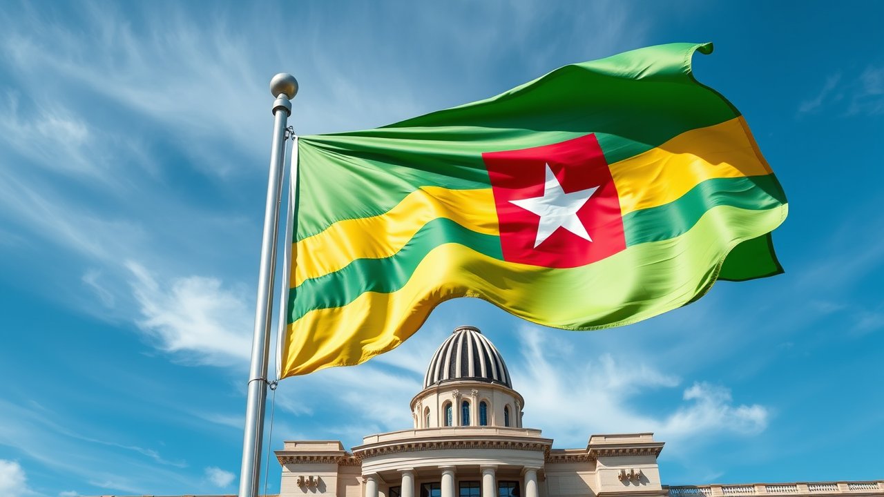 Flag of Togo 🇹🇬 in flagpole in capital style