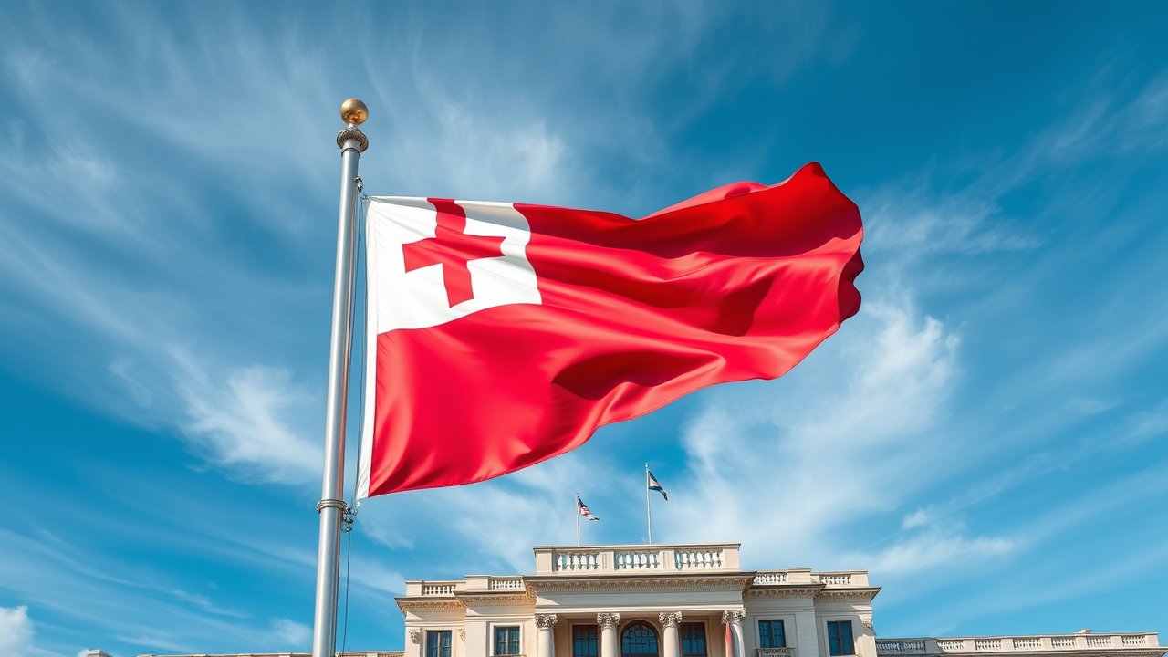 Flag of Tonga 🇹🇴 in flagpole in capital style