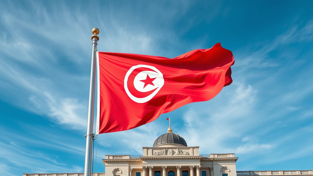 Flag of Tunisia 🇹🇳 in flagpole in capital style
