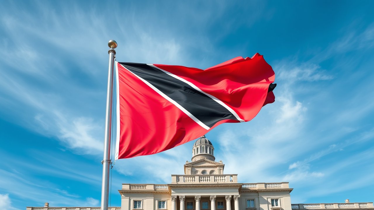 Flag of Trinidad and Tobago 🇹🇹 in flagpole in capital style