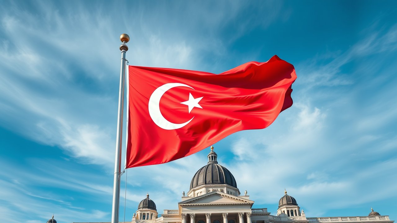 Flag of Turkey 🇹🇷 in flagpole in capital style