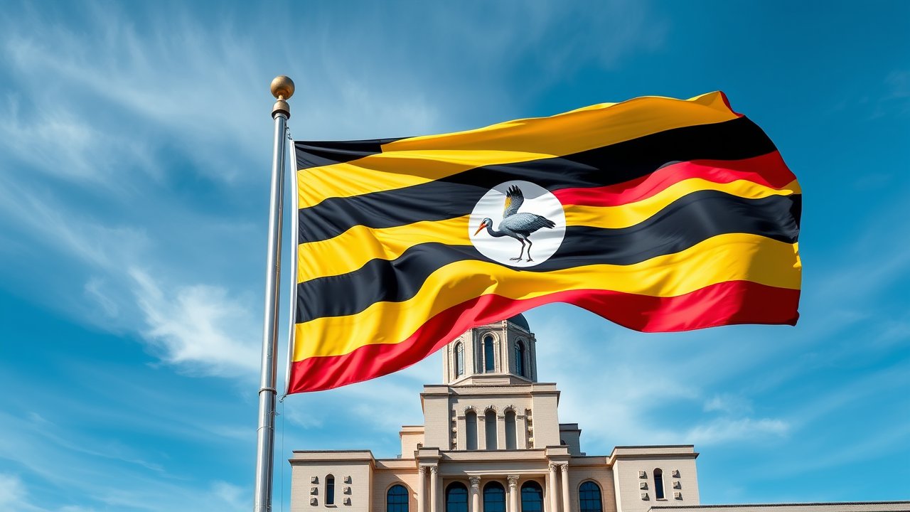 Flag of Uganda 🇺🇬 in flagpole in capital style