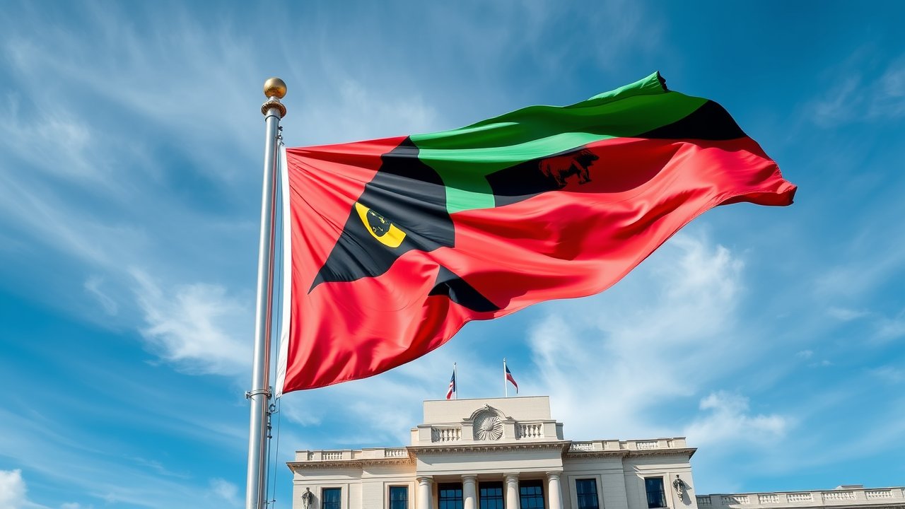 Flag of Vanuatu 🇻🇺 in flagpole in capital style