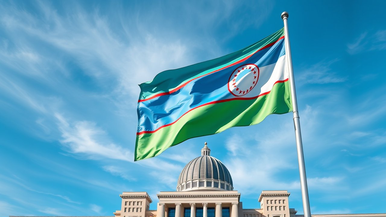 Flag of Uzbekistan πΊπΏ in flagpole in capital style