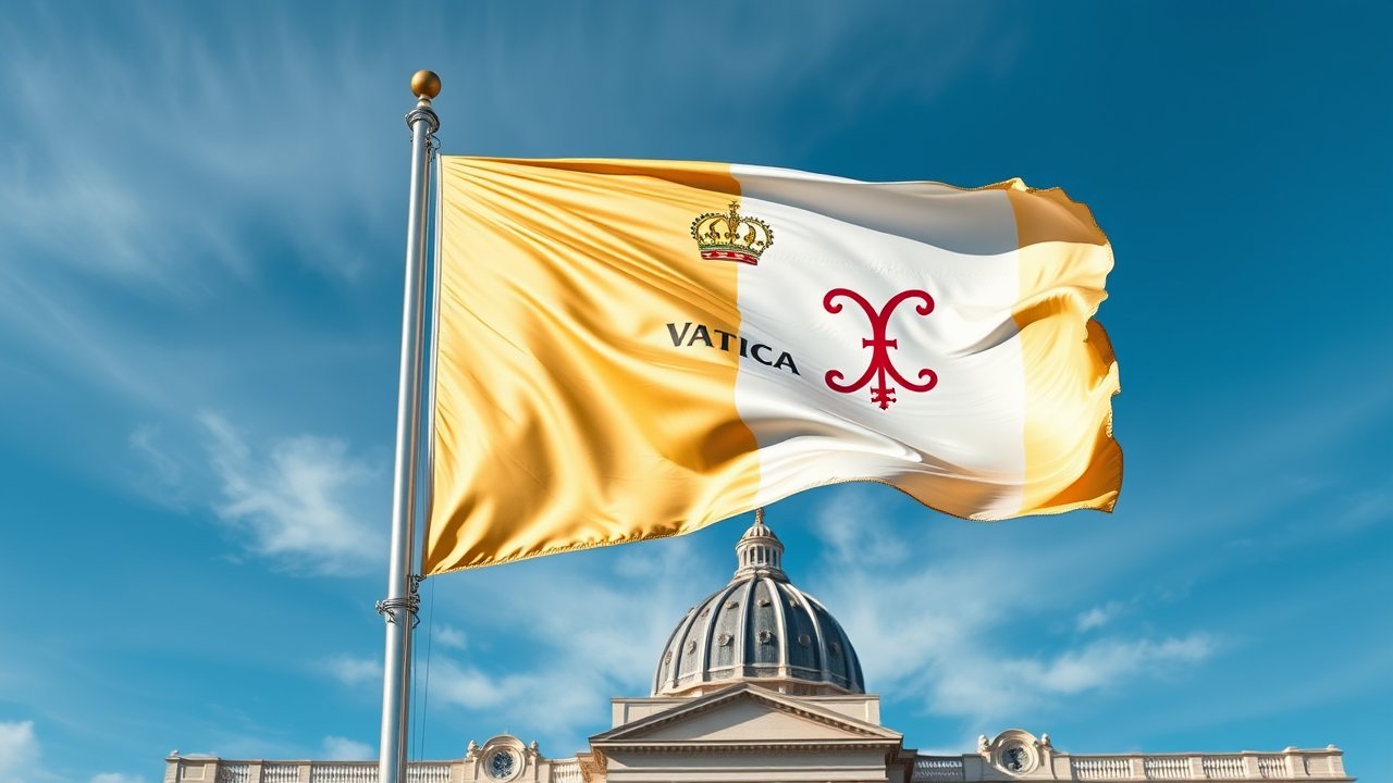 Flag of Vatican City 🇻🇦 in flagpole in capital style