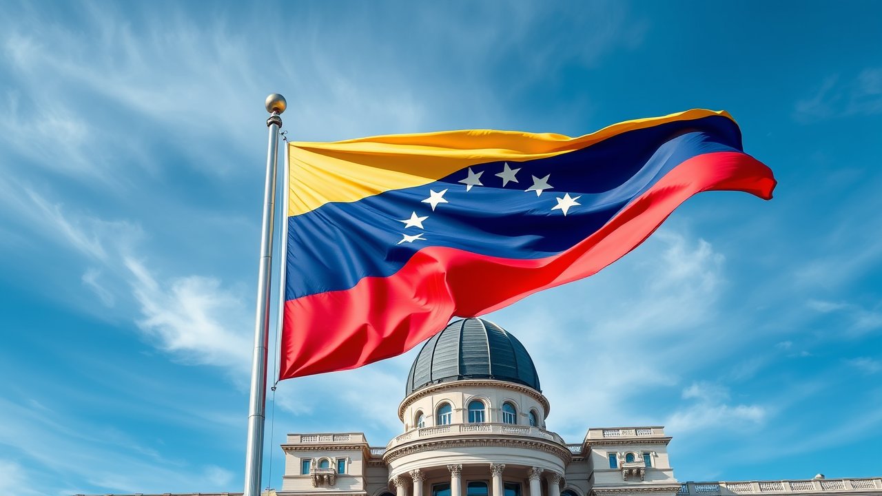 Flag of Venezuela 🇻🇪 in flagpole in capital style
