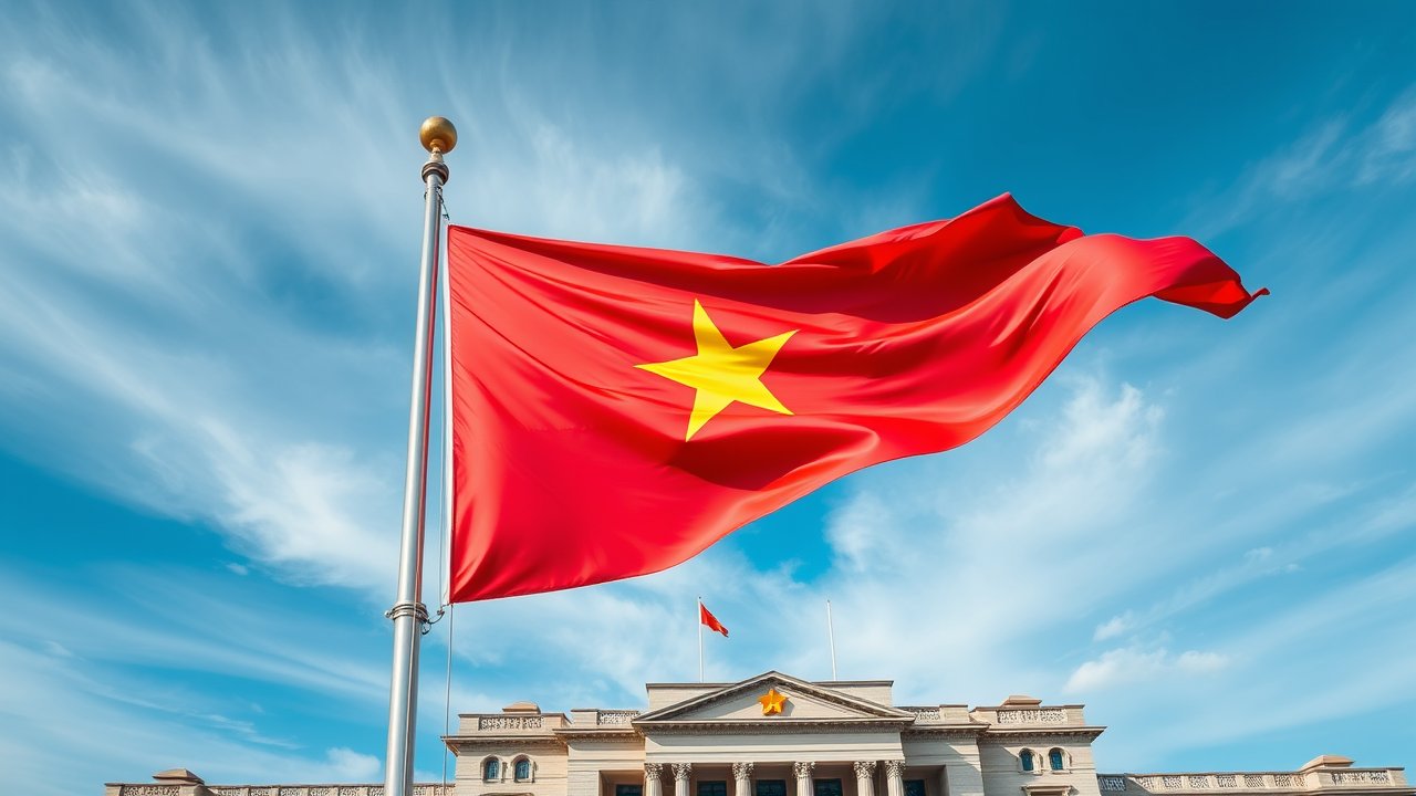 Flag of Vietnam 🇻🇳 in flagpole in capital style