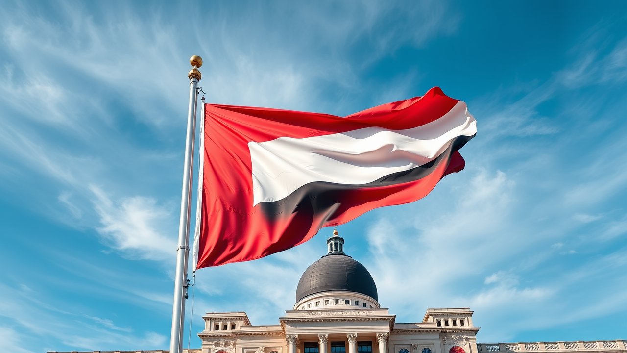 Flag of Yemen 🇾🇪 in flagpole in capital style