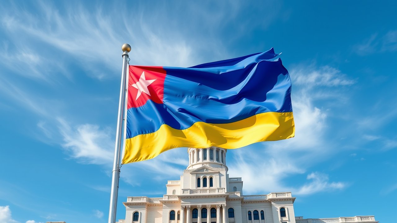 Flag of Aruba 🇦🇼 in flagpole in capital style