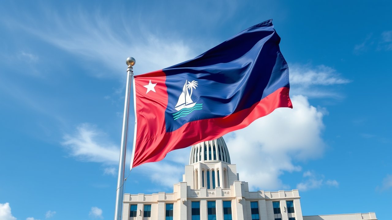 Flag of Guam 🇬🇺 in flagpole in capital style