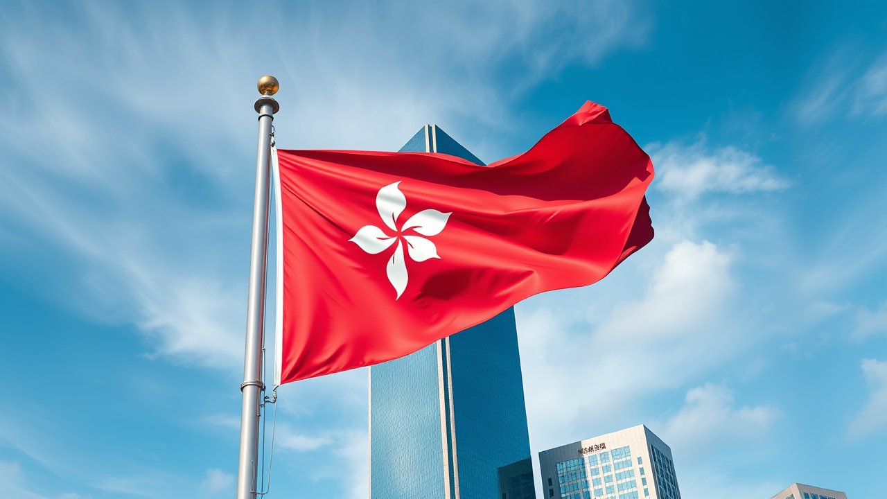 Flag of Hong Kong 🇭🇰 in flagpole in capital style