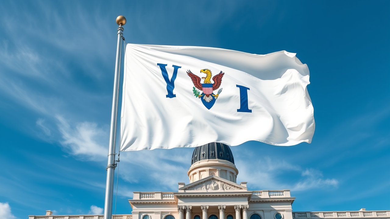 Flag of U.S. Virgin Islands 🇻🇮 in flagpole in capital style