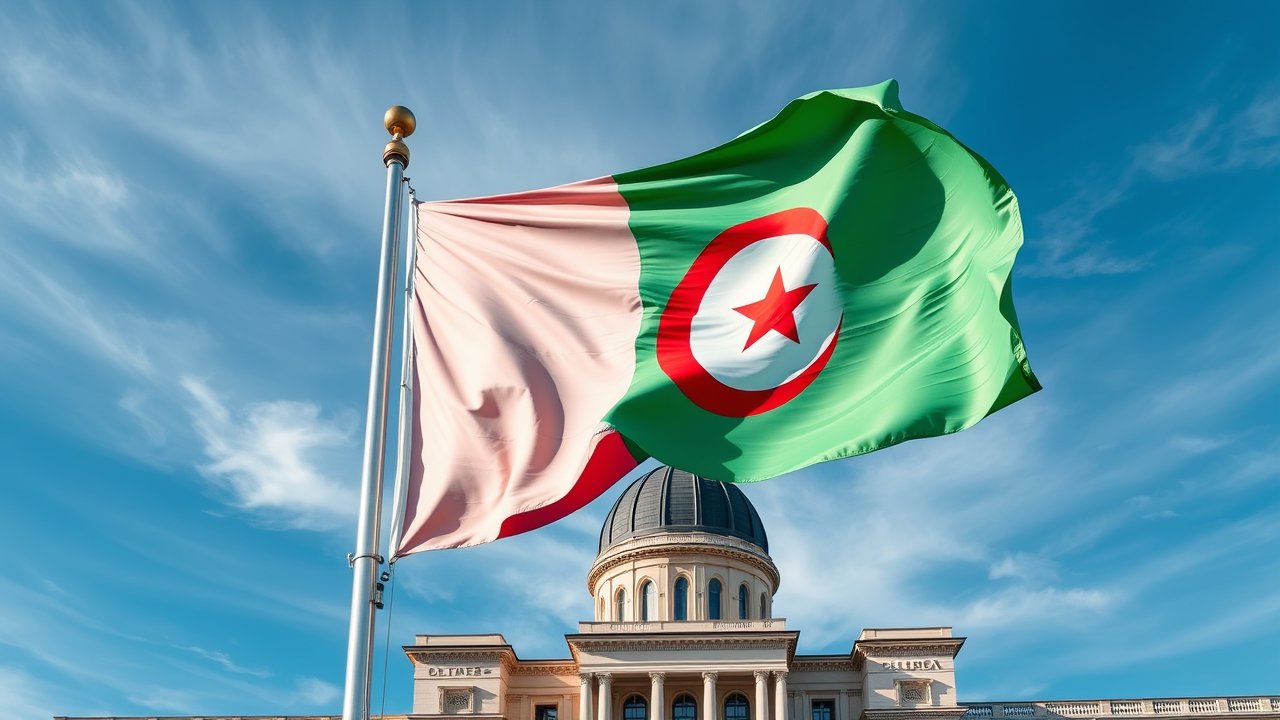 Flag of Algeria 🇩🇿 in flagpole in capital style