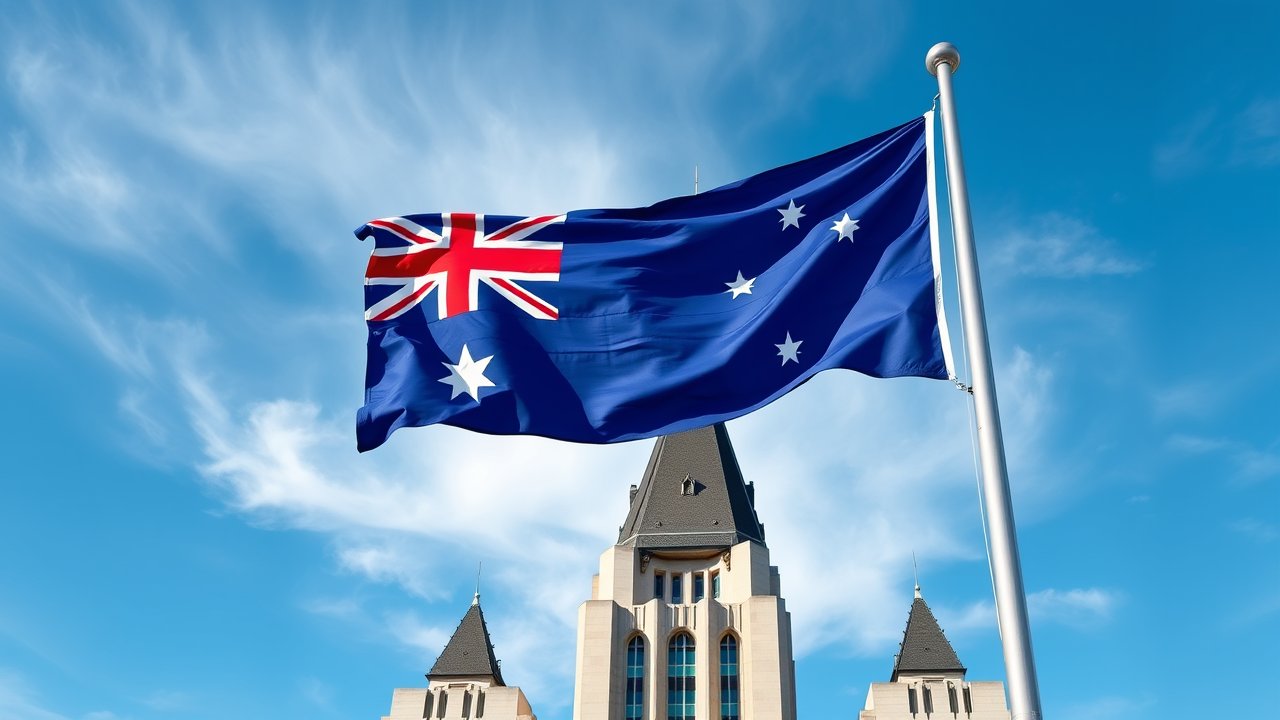 Flag of Australia 🇦🇺 in flagpole in capital style