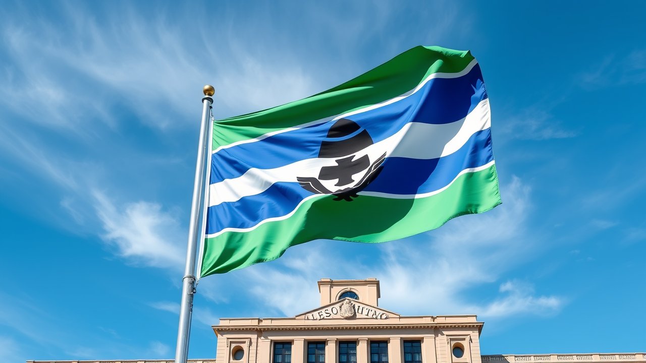 Flag of Lesotho 🇱🇸 in flagpole in capital style