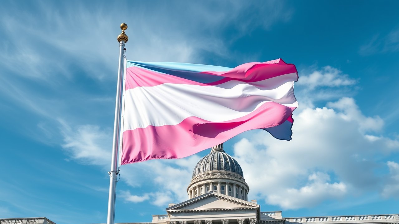Flag of Transgender (trans) 🏳️‍⚧️ in flagpole in capital style