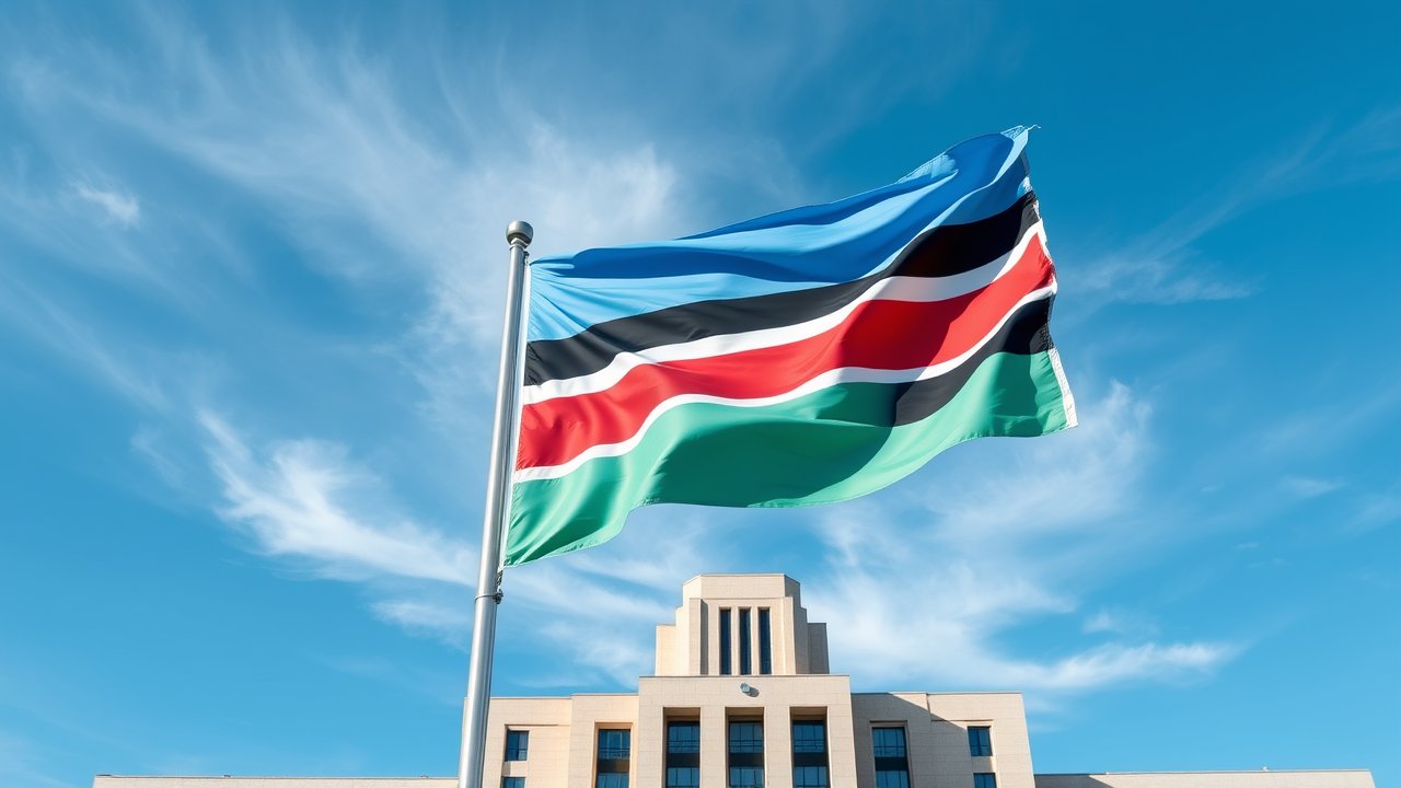 Flag of Botswana 🇧🇼 in flagpole in capital style