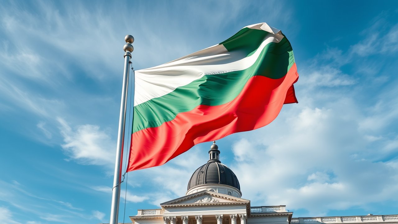 Flag of Bulgaria 🇧🇬 in flagpole in capital style