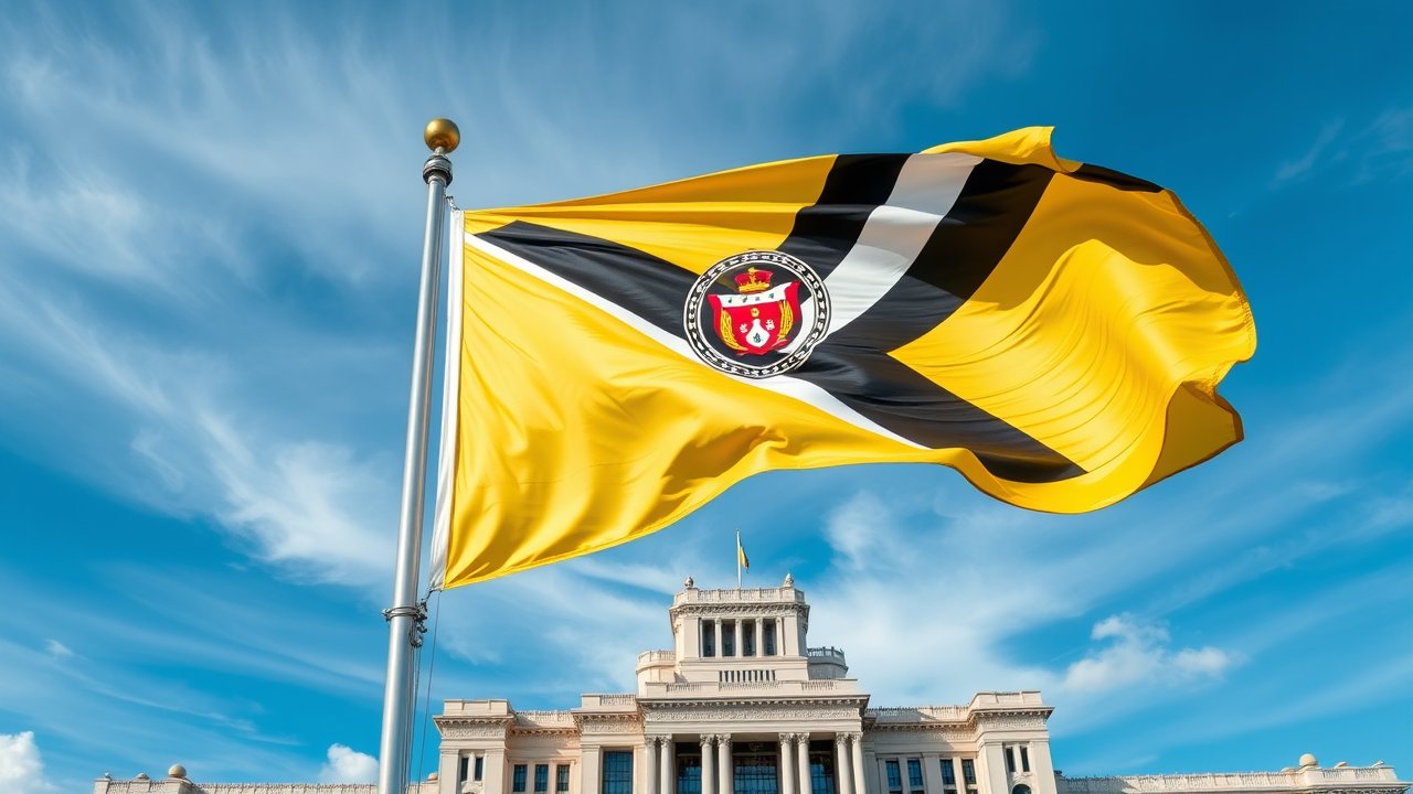 Flag of Brunei 🇧🇳 in flagpole in capital style