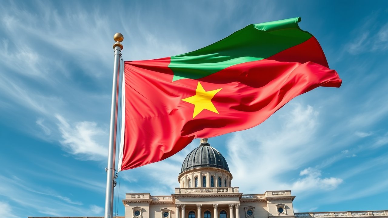 Flag of Burkina Faso 🇧🇫 in flagpole in capital style