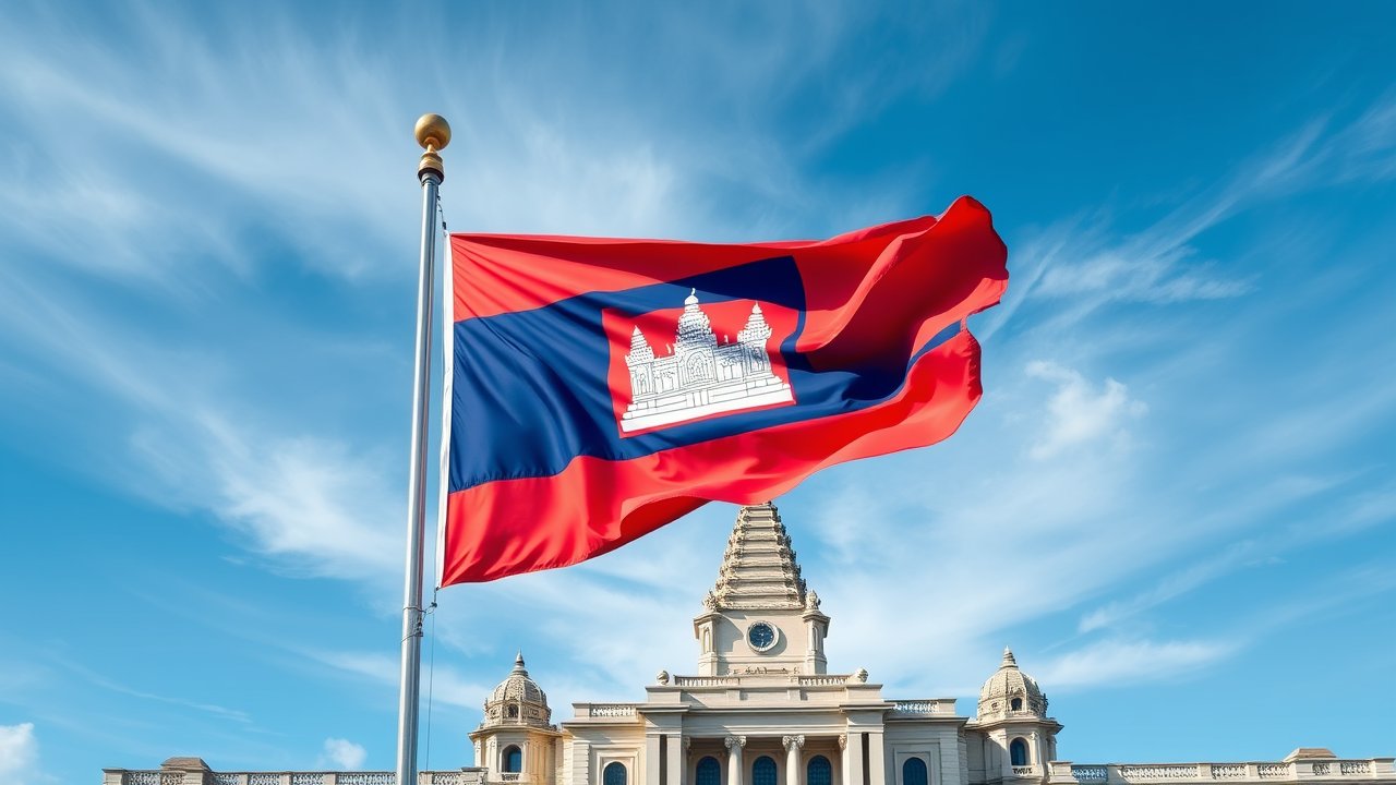 Flag of Cambodia 🇰🇠in flagpole in capital style