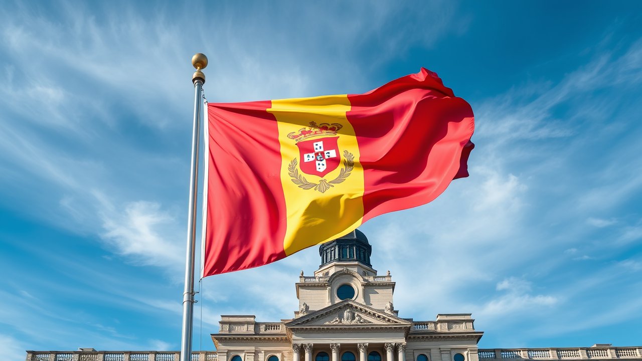 Flag of Andorra 🇦🇩 in flagpole in capital style