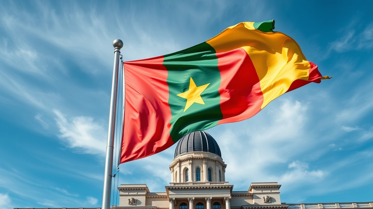 Flag of Cameroon 🇨🇲 in flagpole in capital style