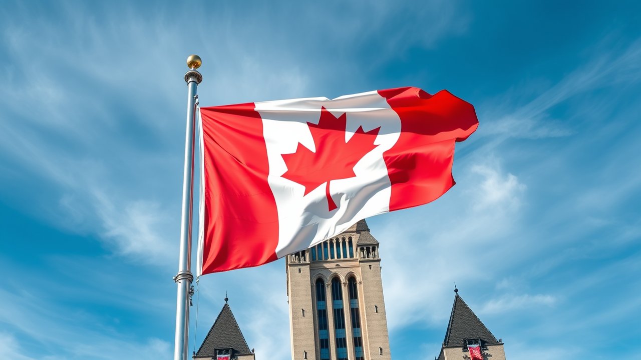 Flag of Canada 🇨🇦 in flagpole in capital style