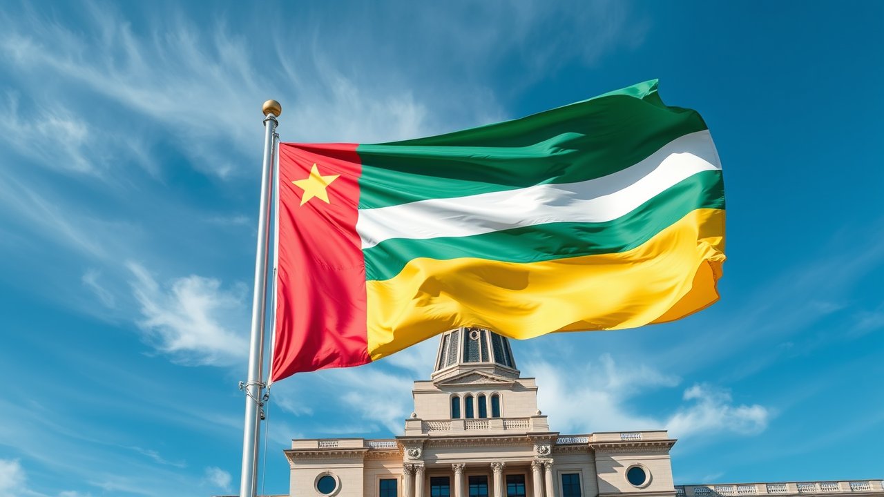 Flag of Central African Republic 🇨🇫 in flagpole in capital style