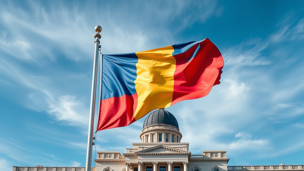 Flag of Chad 🇹🇩 in flagpole in capital style