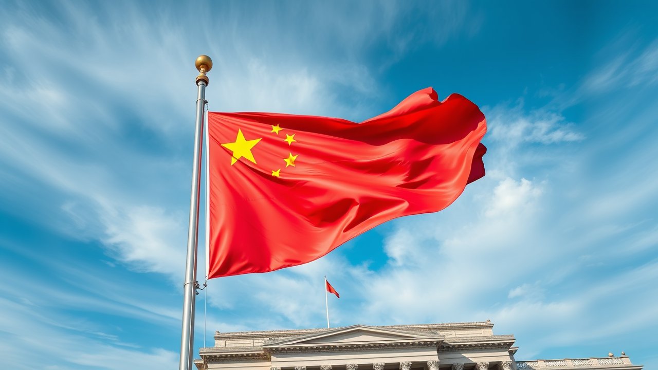 Flag of China 🇨🇳 in flagpole in capital style