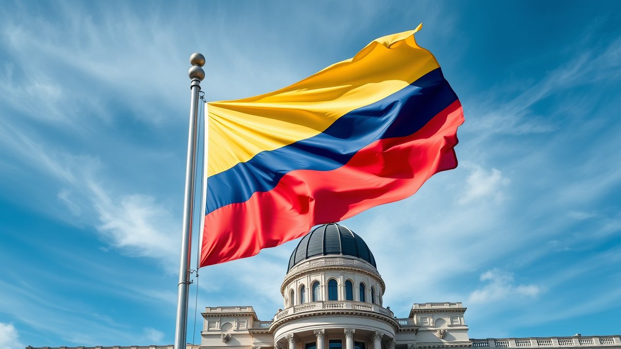 Flag of Colombia 🇨🇴 in flagpole in capital style