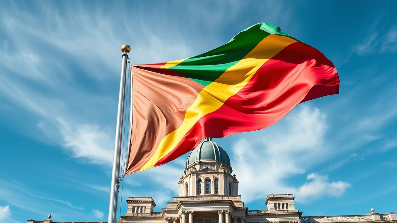 Flag of Congo 🇨🇬 in flagpole in capital style